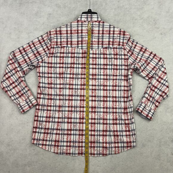 Scully Western Shirt Mens Size Large L Red Plaid Pearl Snaps Paisley Embroidered - Picture 7 of 12